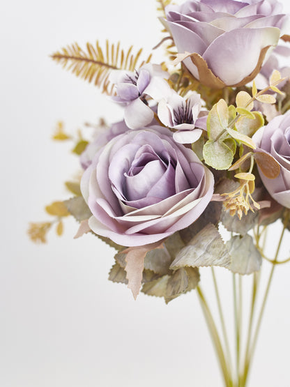 Artificial Silk Rose, Anemone & Foliage Bouquet (Lilac & Sage)