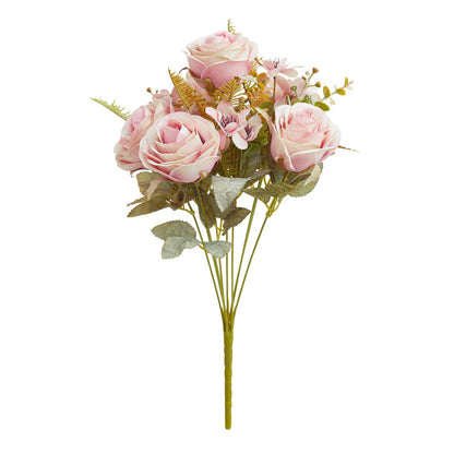 Artificial Silk Rose, Anemone & Foliage Bouquet (Chalk Pink)