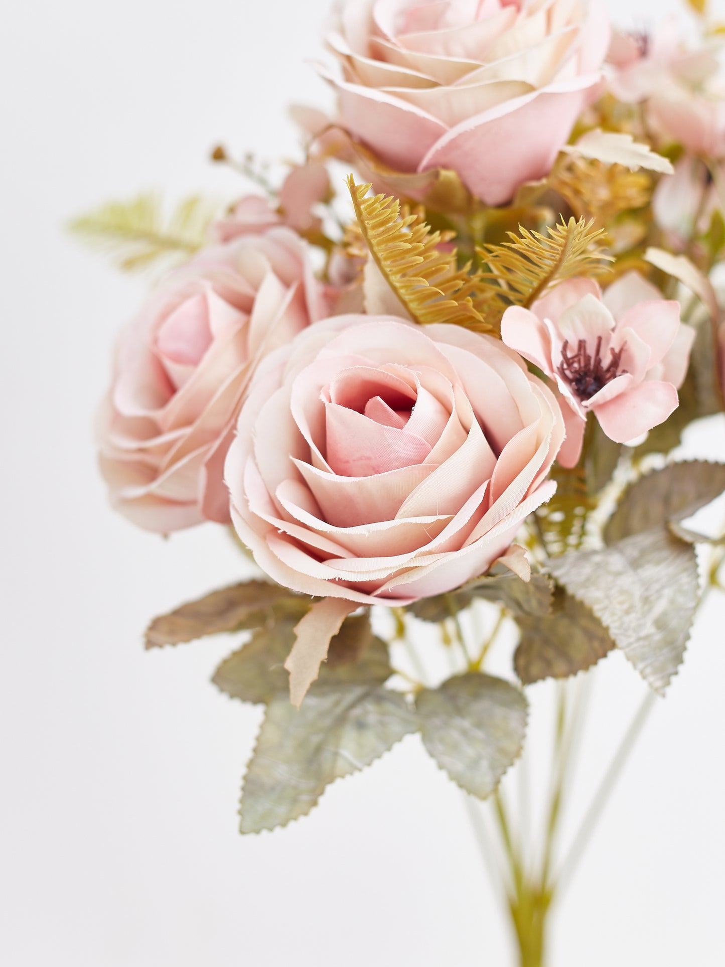 Artificial Silk Rose, Anemone & Foliage Bouquet (Chalk Pink)