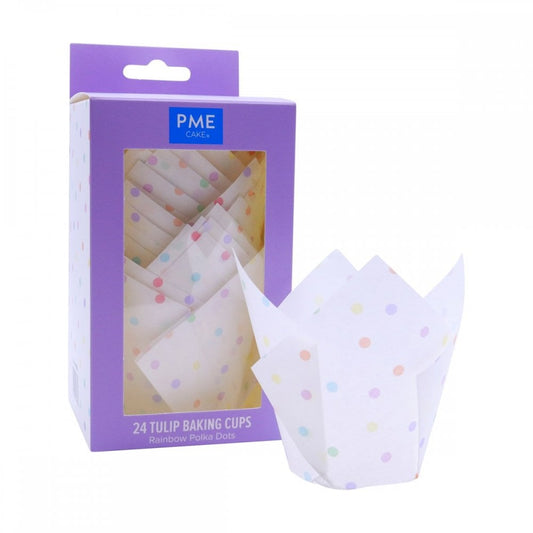 Tulip Cupcake Liners – 24 Pack (Rainbow Polka)