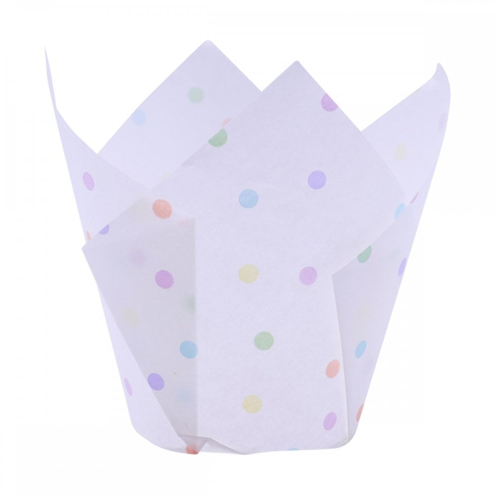Tulip Cupcake Liners – 24 Pack (Rainbow Polka)