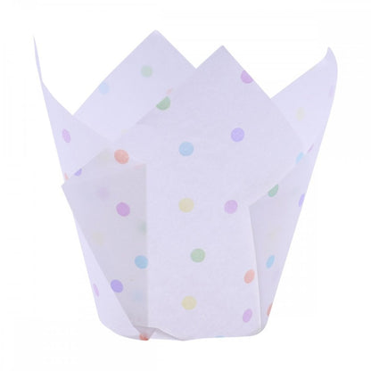 Tulip Cupcake Liners – 24 Pack (Rainbow Polka)
